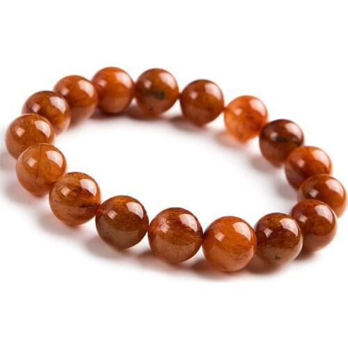 Genuine Natural Copper Hair Rutilated Quartz Crystal Lady Charm Round Bead Bracelet 13mm