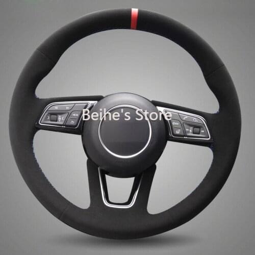 Car Hand-stitched Black Suede Leather Steering Wheel Cover for Audi A4L A5 2017