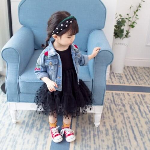 Kid Girls Spring New Flower Print Long-Sleeved Denim Coat Fashion All-Match Soft Small Fresh Cute Top Jacket Children Clothes