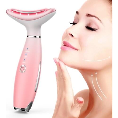 EMS 3 Colors Led Facial Neck Massager PhotonTherapy Heating Face Neck Wrinkle Removal Machine Reduce Double Chin Skin Lift