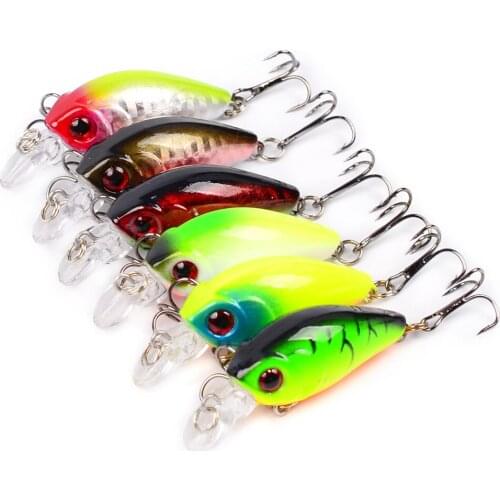 HiUmi 6 Pcs Man-made Hard Spinner Crank Fatty Bait 3D Eyes 3.55g 6cm Swimming Bait Bass Fishing Tools Cheap Baits