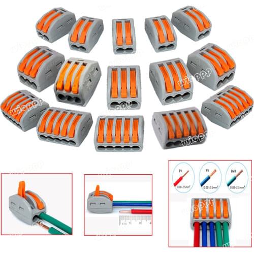 2/3/4/5 Holes Quick Connector Wire Reusable Spring Lever Terminal Block for Electric Cable Wiring Conduction 212 213