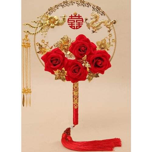 Circular Fan Bridal Wedding Fan Ancient Style Wedding Bridal Bouquet Fan Chinese Style hand fan dropshipping 2021 new arrivals