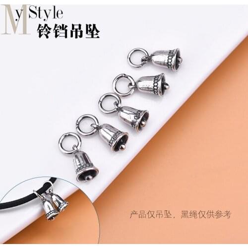 Low voice) S925 Sterling Silver retro made old bell pendant hand woven jewelry DIY accessories