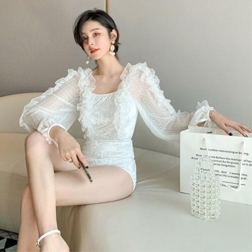 Swimming Suit Swim Wear Swimsuit Woman One Piece Female Sexy Bikini Bubble Cover Long Sleeve 2020 New Solid Monokini Swimsuit