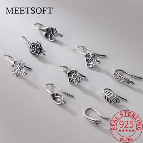 MEETSOFT Vintage S925 Sterling Silver Matte Semi finished Ear hook drag of DIY handmade Fine Jewelry Accessory wholesale Gift
