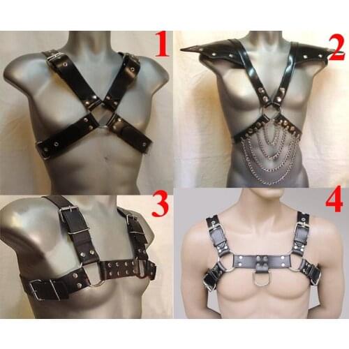 Mens Leather H Bulldog Chest Harness, 4 Straps Sexy Costume,BDSM Bondage Sex Toys For Men