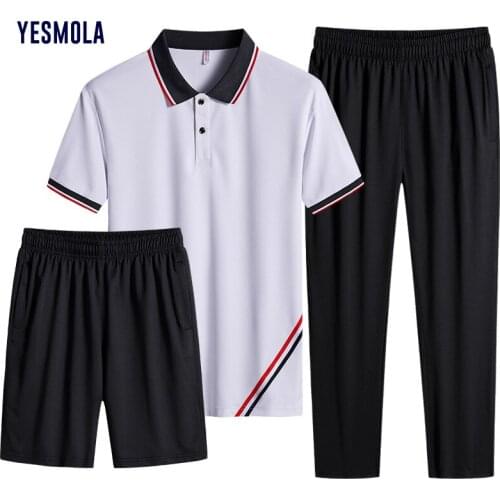 YESMOLA 3 Piece Set Mens Casual Short Sleeve T-shirt Thin Pants Shorts Summer Trend Simple Mens Basketball Shirt Sportswear