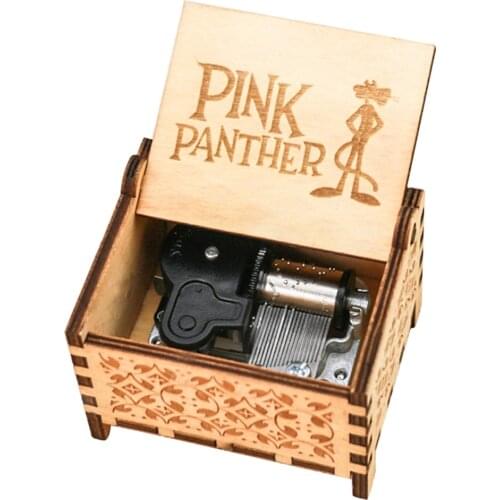 Pink Panther Music Box 18 Note Windup Clockwork Mechanism Engraved Wood Music Box for Kids,Play Pink Panther Theme