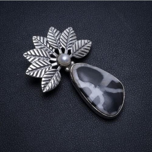 Natural Septarian Geode and River Pearl Handmade Boho 925 Sterling Silver Pendant 1 3/4" T0194