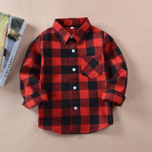 2019 Spring Autumn New Children Plaid Shirt Boy Girls Korean-Style Cotton soft Top blouse garment long sleeve pocket discount