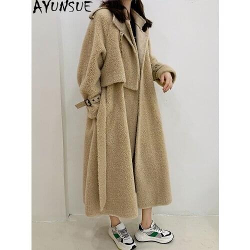 AYUNSUE Real Fur Coat Women 100% Wool Female Jacket Warm Winter Clothes Women Long Korean Furry Trench Coats Ropa De Mujer 2021