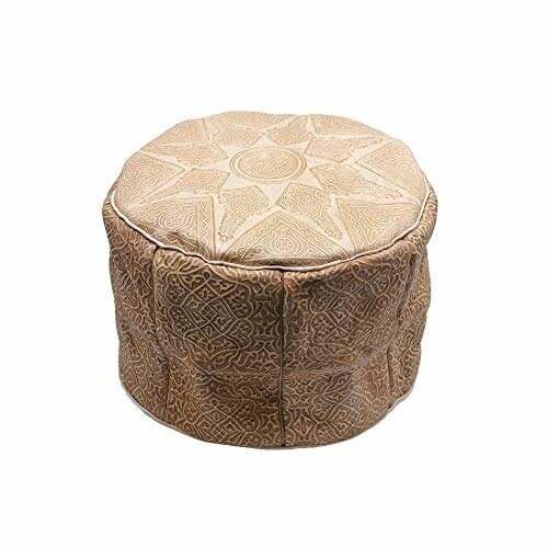Puf de Cuero Marruecos, 28 cm Altura y 38 cm diámetro. Se Vende vacío. Se Puede Rellenar con Ropa Vieja o Goma Espuma. Tipo1-3