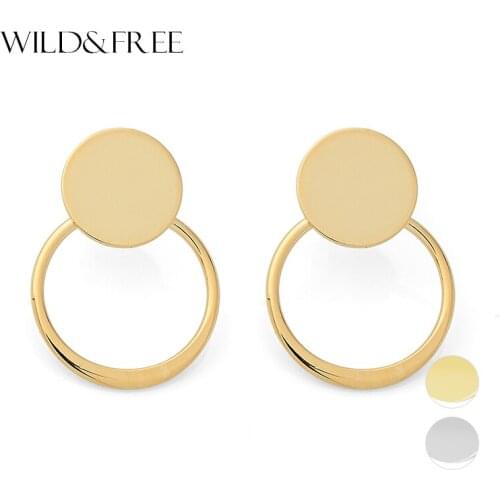 Women Gold Color Round Stud Earrings Jewelry Gold Round Circle Geometric Shape Fashion Simple Earrings Jewelry Party Gift