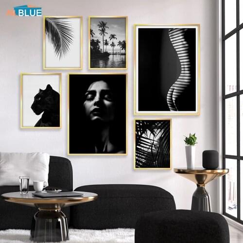 Nordic Posters Prints Sexy Girl Body Wall Art Black And White Animal Canvas Painting Wall Decorative Pictures for Living Room