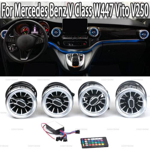 K-Car 4PCS LED Front Dashboard AC Air Condition Vent Outlet Turbo Interior Trim For Mercedes Benz V Class W447 Vito V250