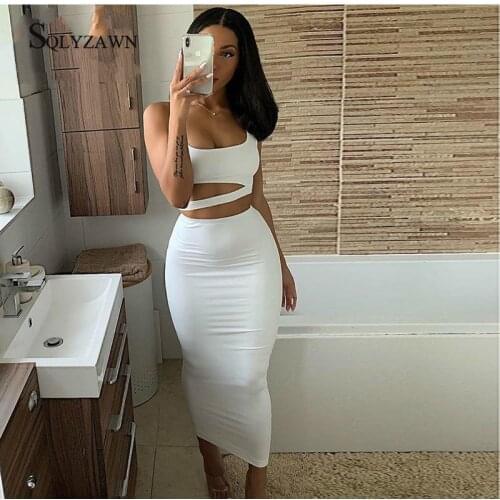 Vintage High Waist Long Skirts 2 Piece Set Summer Party Wear Women Two Piece Outfits Sexy Sleeveless Plus Size 2 Piece Skirt Set