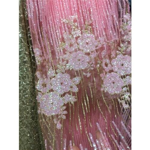 High quality peach Sequins Mesh African Tulle lace fabric for wedding Glued glitter Sequins lace fabric BZL-35259