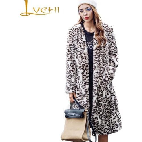LVCHI Winter 2019 Female Long Sleeve Leopard Elegant Long Real Mink Fur Coats Womens V-Neck Sashes Loss Causal Slim Mink Coats