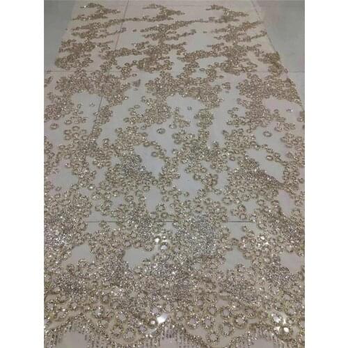 Gold color High Quality Glued glitter sequins Tulle Lace Fabric Latest French Nigerian YG-286 For Women Wedding