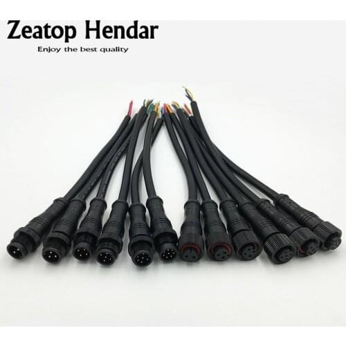10Pair M12 Waterproof 2 3 4 5 6 8 Pin IP68 Power Cable Wire Plug for LED Strips Male Female Jack Connector Small Size Head 20CM