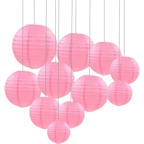 10 Pieces 6-8-10-12-14-16 Inch pink Round Paper Lanterns For Art Home and Wedding Party Decoration Hanging Paper Lanterns
