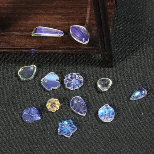 10pcs Hole 1mm Glass Flower/Water Drop/Heart/Leave/Petal shell Beads Clear AB Transparent Smooth Beads DIY Crafts Garment Beads