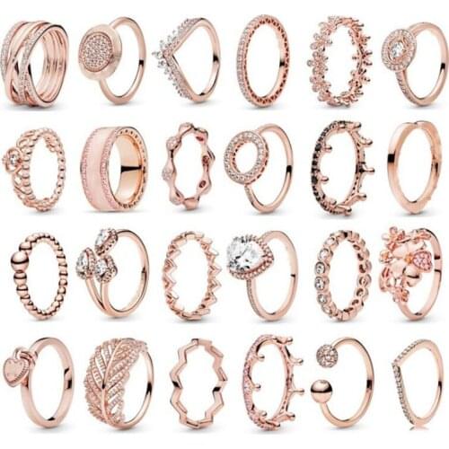 100% 925 Sterling Silver Rose Gold 24 Most Popular Womens Pan Rings For Women Wedding Party Gift Fashion Jewelry
