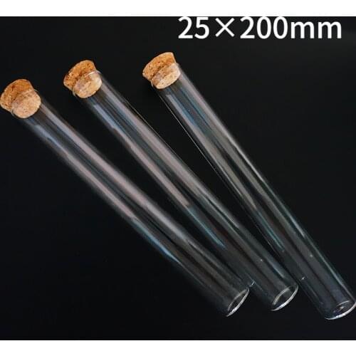 16pcs/lot 70ml 25x200mm Flat Bottom Tea Glass Test Tube Drosophila Vials Culture Tube With Cork Stoppers