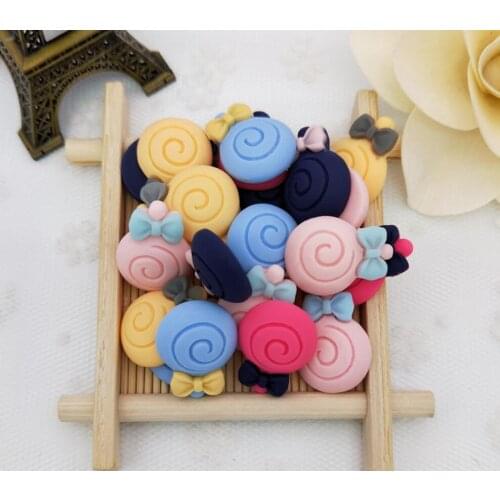 50pcs Resin Matte Bow Lollipop Flatback Beads For Scrapbooking Craft Diy Hair Clip Figurines Headwear Cellphone Decoration