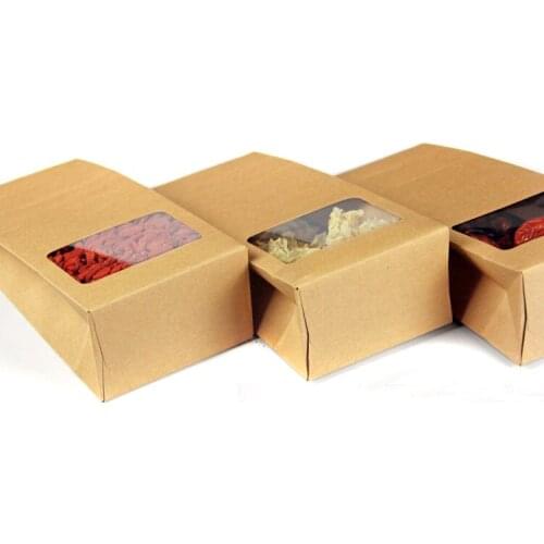10*23.5*6 1000pcs stand up window brown kraft paper bags boxes recyclable for wedding/Gift/Jewelry/Food/Candy Package Paper Box