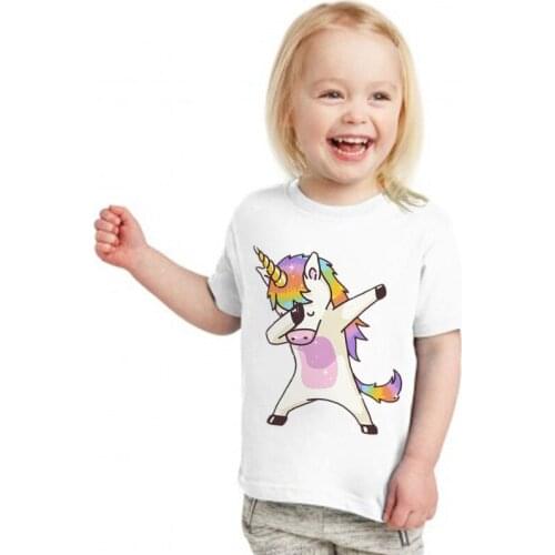 CDJLFH Dabbing Unicorn Cartoon T Shirt For Boys Kids Animal Print Kawaii Girl T Shirt Children Summer T-Shirt Baby Girls Clothes