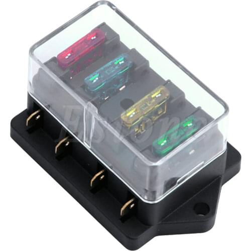 12V/24V 4 Way Car Auto Blade Fuse Box Holder Circuit Standard ATO +4X Fuse D5QE