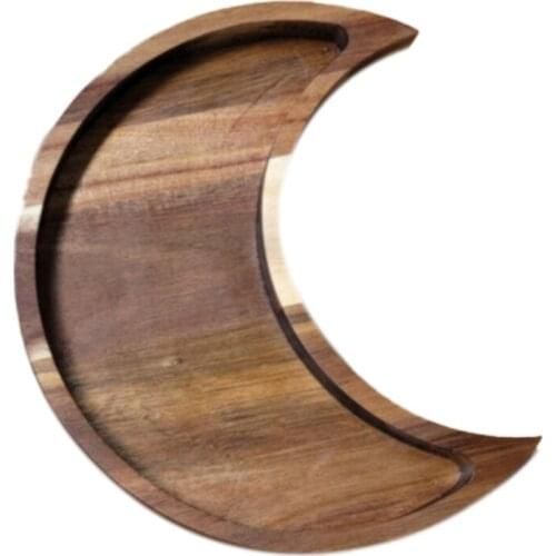 Wooden Crescent Tray Gem Crystal Support Jewelry Plate Essential Oil Plate Sun Moon Shape
