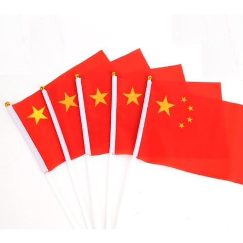 21*14cm CHINA National flag CHINESE flags hand waving flags With Plastic Flagpoles For Sports Activity home Decor 10pcs/pack