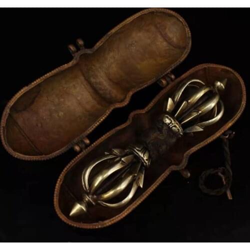 From Tibetan temple, a set of handmade copper repel demon sword with box, Guard house, exorcise evil spirits auspicious tool/1