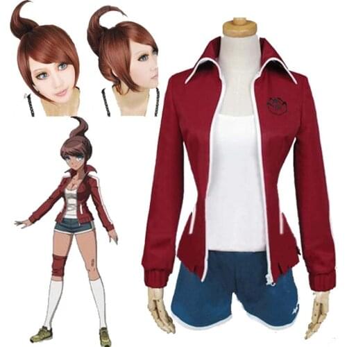 Dangan Ronpa Danganronpa Cosplay Aoi Asahina Uniform Wine Red Shorts For Women Girls Anime Halloween Party Cosplay Costumes wig