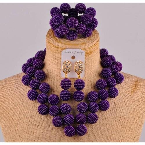 Laanc Latest Purple African Jewelry Set for Women Nigerian Wedding Beads Necklace and Earrings JXZ006
