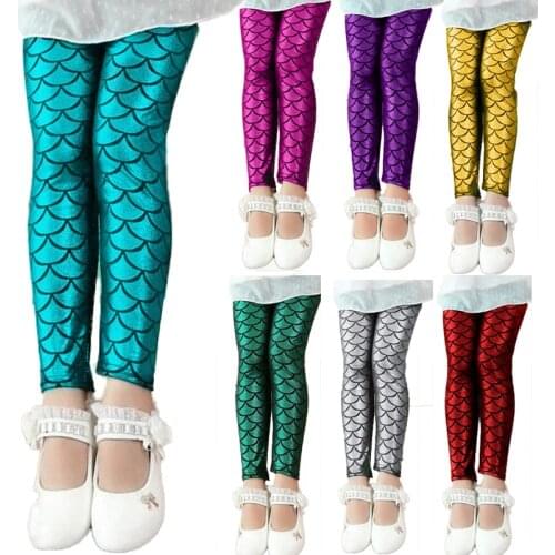2021 New Style Girls Leggings Mermaid Leggings Girls Pants Kids Girl Colorful Shiny Scale Childrens Slim Trousers Wholesale
