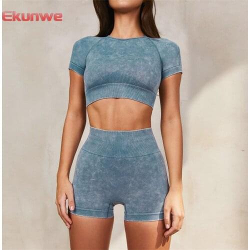 Summer Seamless Sports Shorts Sets Two Piece Shorts Sleeve Fitness Crop Tops Gym Wear Training Yoga Suits Exercise Workout Sets