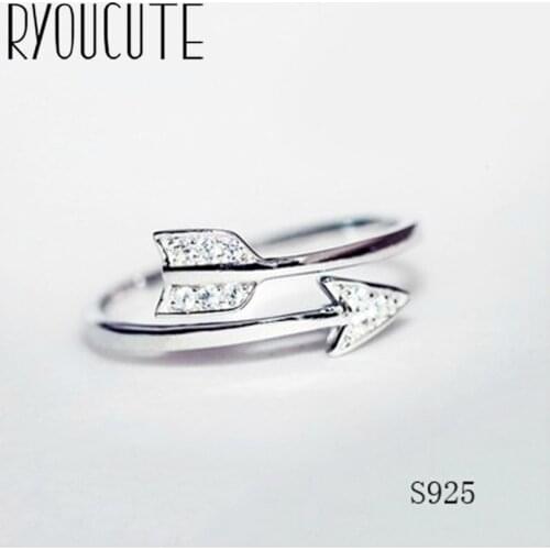 Exaggerated Retro Silver Color Crystal Arrow Rings For Women Lover Engagement Rings Vintage Girls Open Jewelry