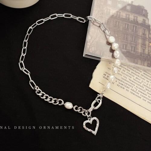 Korean Fashion Vintage Pearl Necklace For Women Cuban Chain Charm Heart Choker Kpop Statement Punk Collar 2021 Jewelry Trend