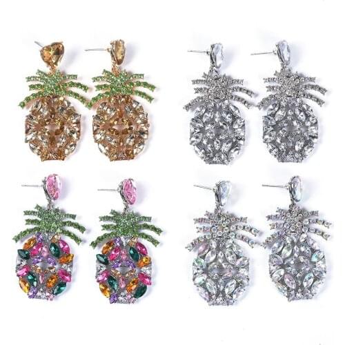 Fashion Fruit Cute Crystal Pineapple Earrings Women Luxury CZ Rhinestone Long Drop Earrings Femme Girls Christmas Dangle Earring