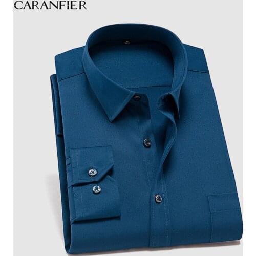 CARANFIER High Quality Mens Work Shirts Anti-wrinkle Brand Soft Long Sleeve Twill Men Dress Shirts White Male Tops