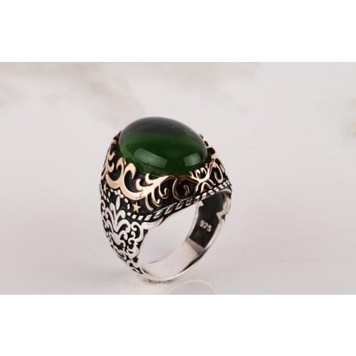 UM US JEWELRY Emerald Cubic Zirconia 925 Sterling Silver Men Ring