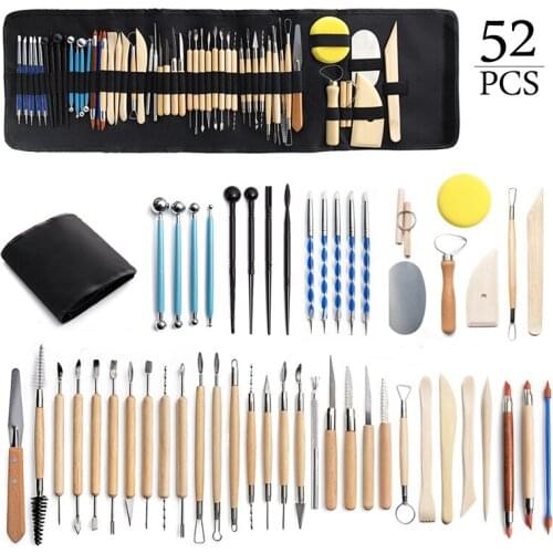 52pcs Ceramic Clay Tools Set Polymer Clay Tools Pottery Tools Set Wooden Pottery Sculpting Clay Cleaning Tools DIY Sculpture