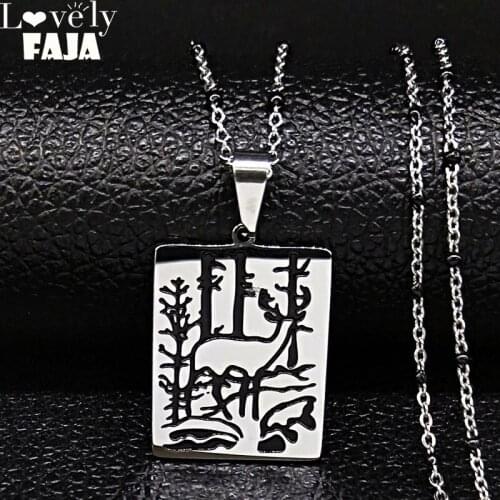 2021 Stainless Steel Black Enamel Chain Necklace Men/Women Silver Color Deer Necklaces & Pendants Jewelry collar mujer N20027