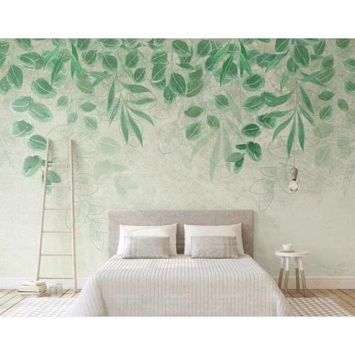 Papel de parede Fresh green leaves watercolor pastoral 3d wallpaper,living room kitchen bedroom wall papers home decor mural