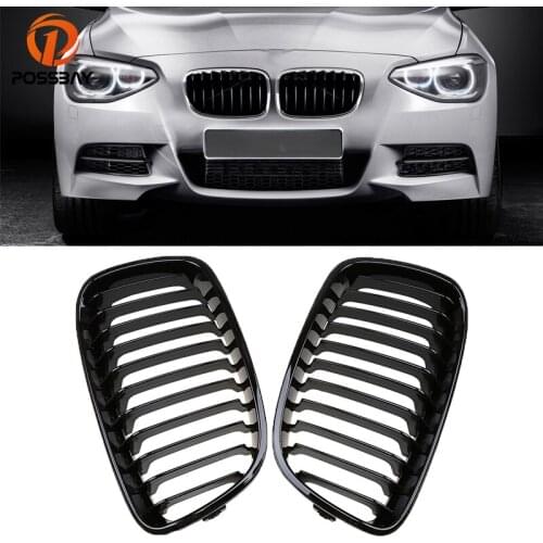 POSSBAY Front Racing Grilles for BMW 1-Series F20 125i/118i/116i/114i 5-door 2011-2015 Pre-facelift Gloss Black Center Grills