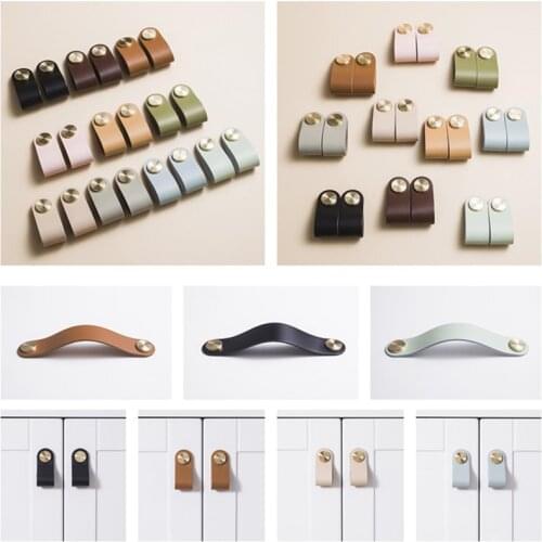 Leather Drawer Pulls Handles Modern Furniture Cupboard Pull Handle Single and Two Hole Cabinet Knobs Pulls with Screws Ten Color